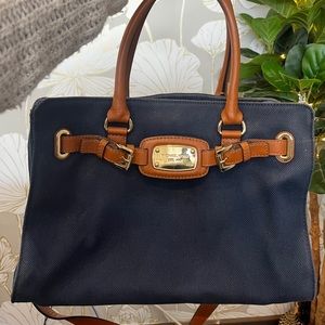 Michael Kors Hamilton Navy Canvas - Leather Tote Large Purse Hand & Shoulder Bag